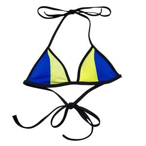 PINK Victoria's Secret Neon Yellow and Blue Halter String Bikini Top Women's XS